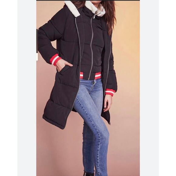 Tularosa Prelude Layered Puffer With Faux Fur in Black - Picture 2 of 12